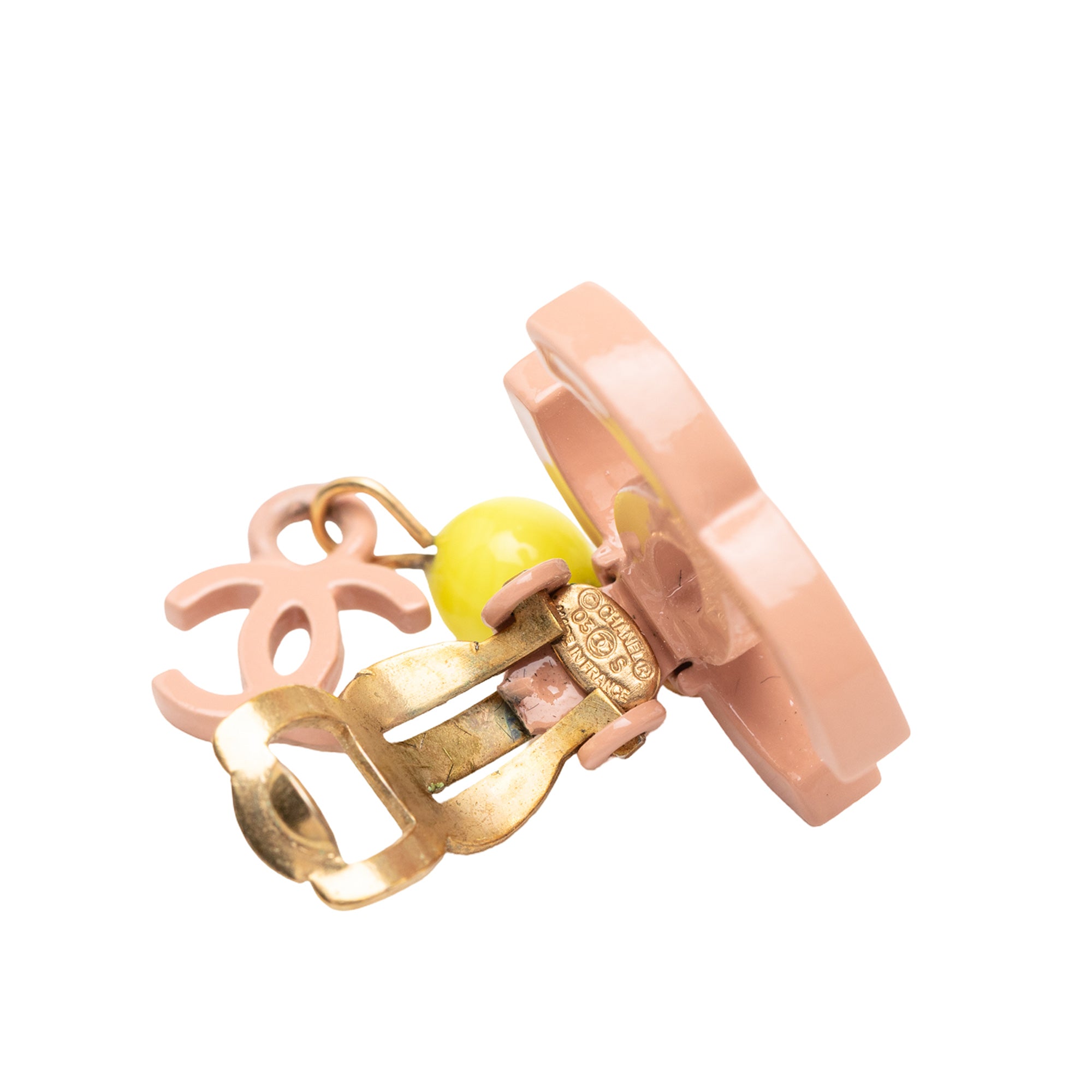 Gold Plated Enamel CC Drop Clip-On Earrings - Image 3