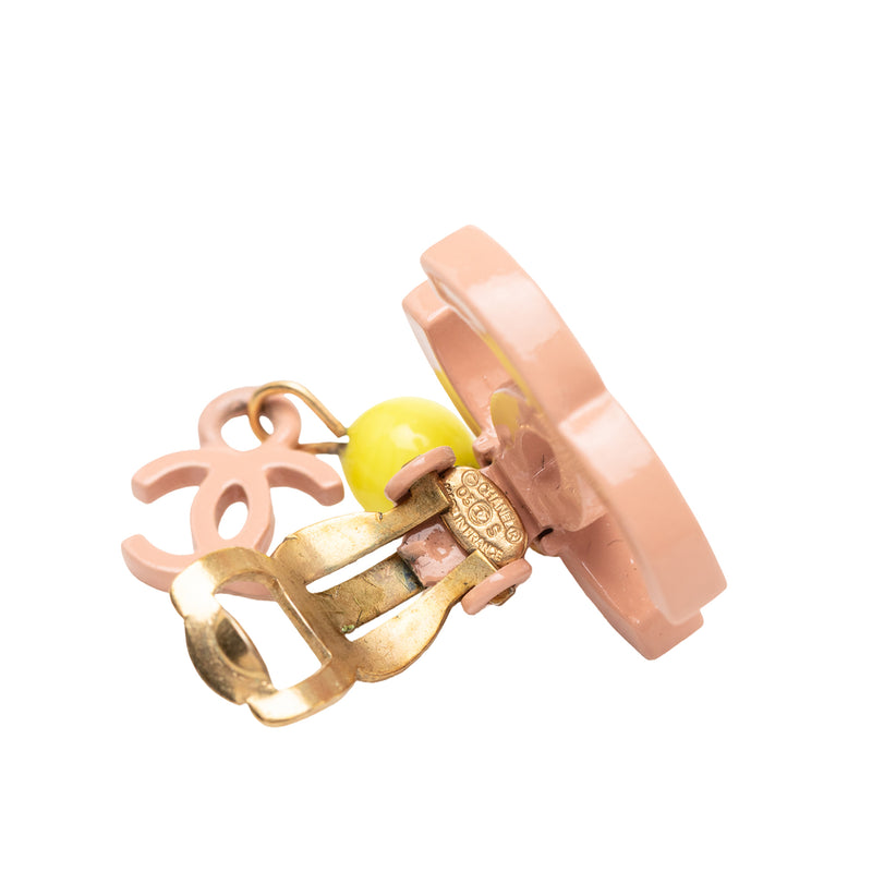 Gold Plated Enamel CC Drop Clip-On Earrings - Image 3