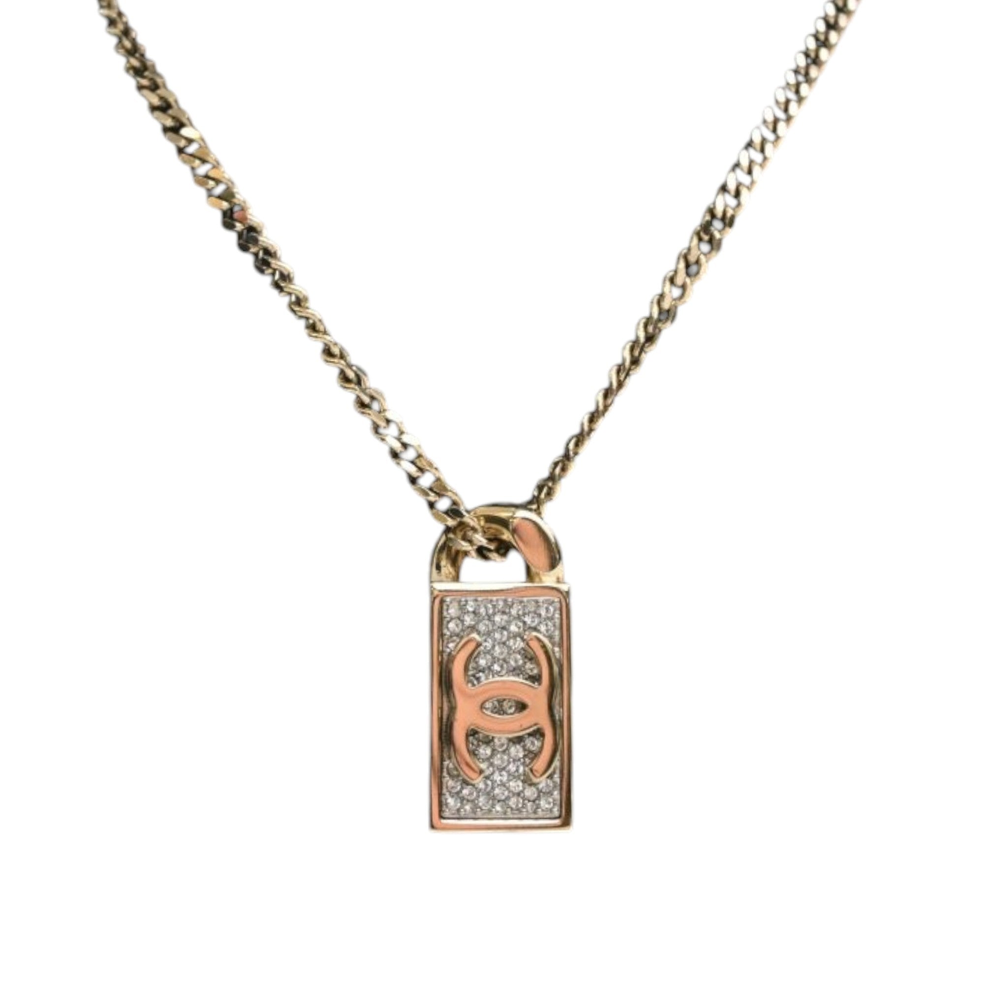 CC Brass and Strass Dog Tag Pendant Necklace - Image 1