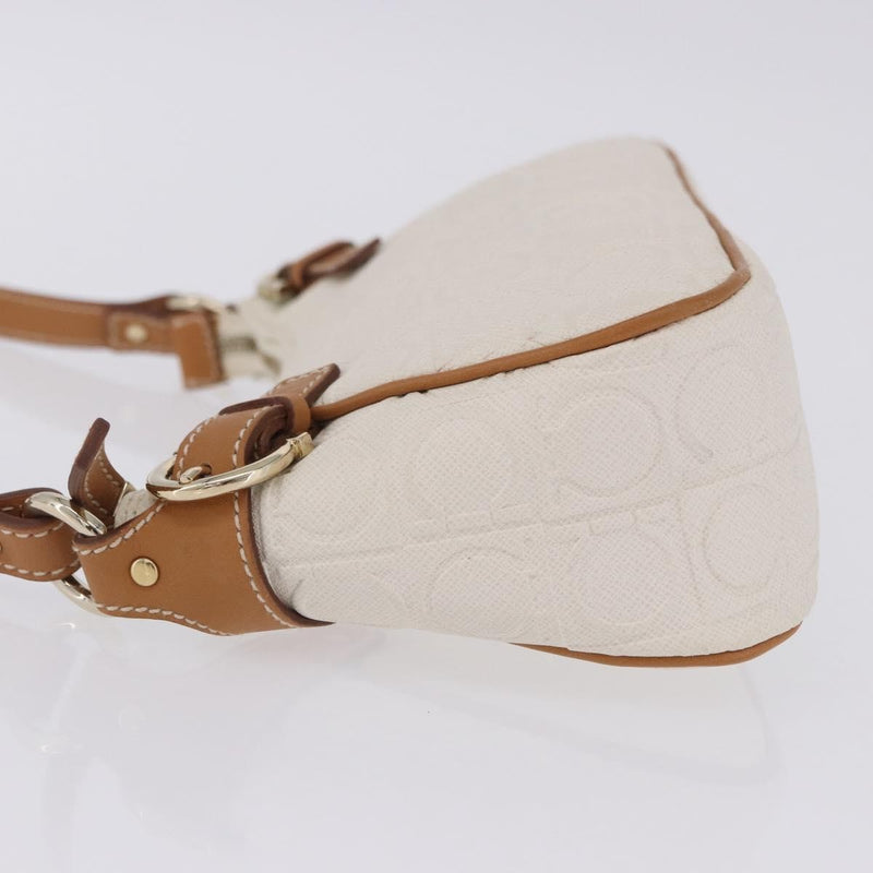 Salvatore Ferragamo Gancini Canvas And Leather White Bag