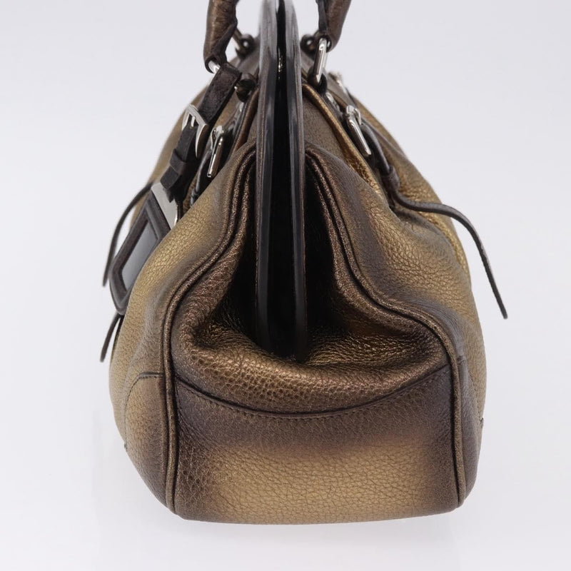 Prada Belted Frame Satchel Metallic Leather Gold