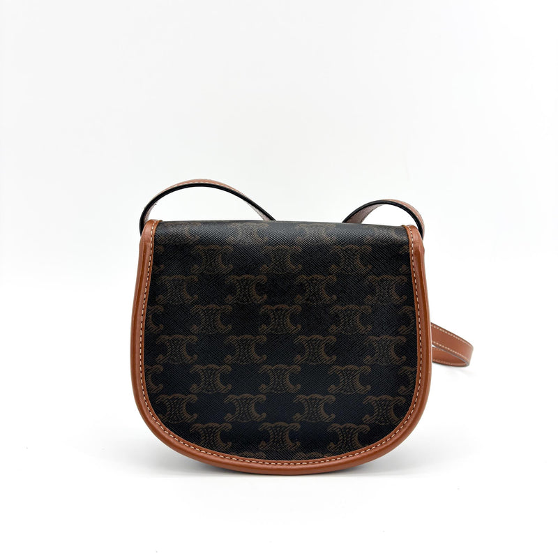 Celine Besace Flap Triomphe Coated Canvas Black Calfskin Bag