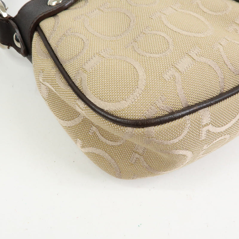 Salvatore Ferragamo Gancini Handle Leather Beige Canvas Bag