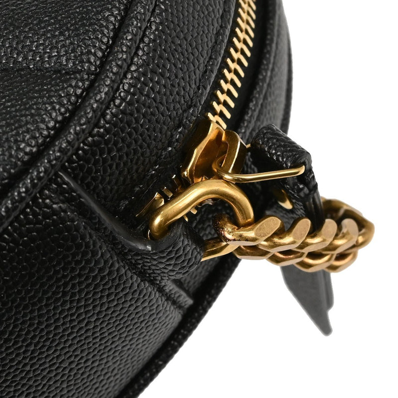 Saint Laurent Vinyle Round Belt Matelasse Chevron Leather Black Bag