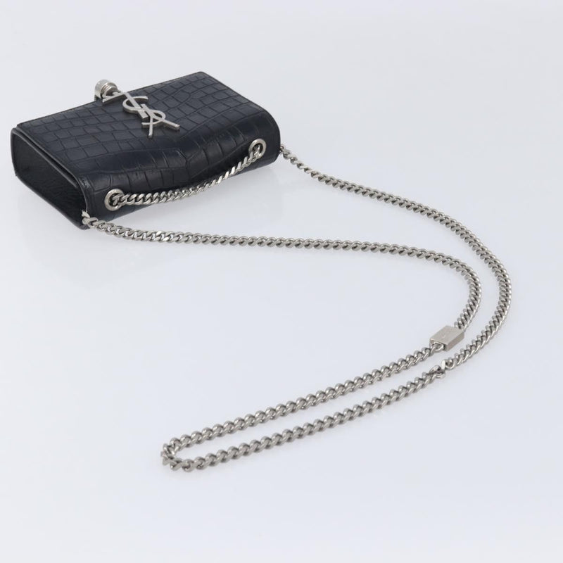 Saint Laurent Classic Monogram Tassel Chain Crocodile Embossed Leather Black Bag