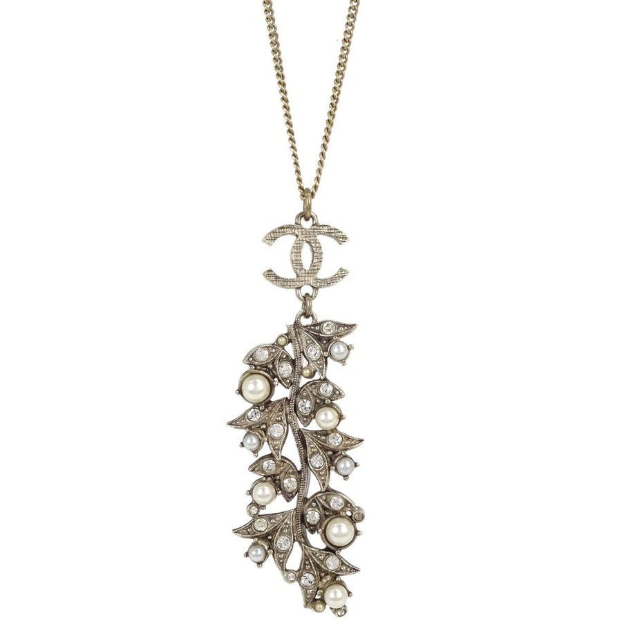 Chanel Cc Leaf Cluster Pendant Metal With Crystals Gold Gold_plated Bijoux