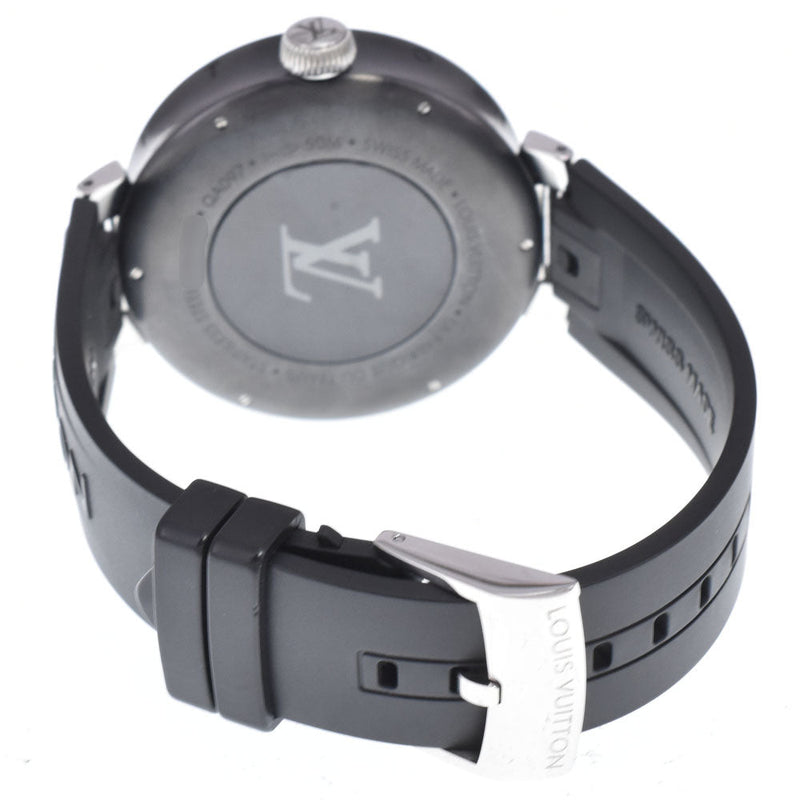 Louis Vuitton Tambour Moon Dual Time Quartz Stainless Steel With Diamond Lugs And Markers Leather Watches