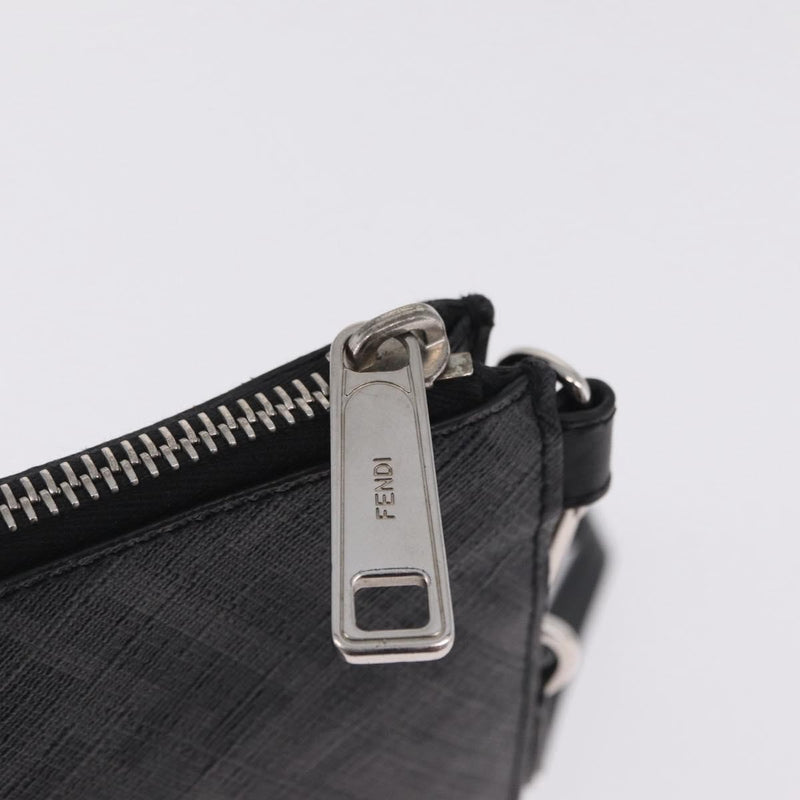 Fendi Zip Flat Wristlet Zucca Coated Canvas And Leather Black Bag