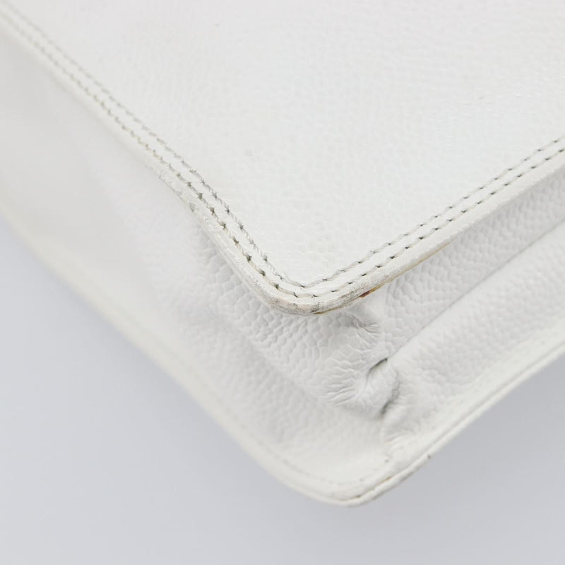 Chanel Vintage Wooden Quilted Caviar White Leather Bag