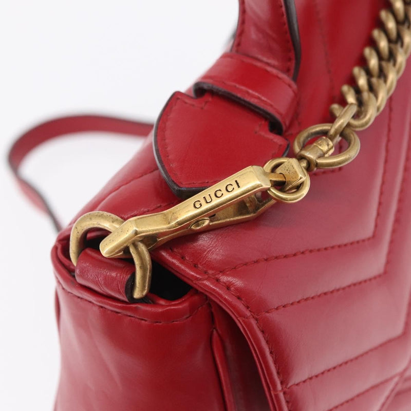 Gucci Gg Marmont Top Handle Matelasse Leather Red Bag