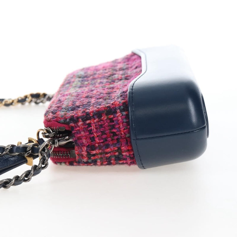 Chanel Gabrielle Double Zip Clutch With Chain Quilted Tweed Pink