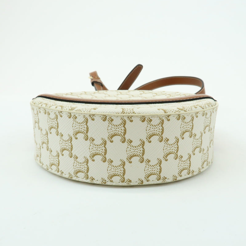 Celine Round Purse On Strap Triomphe Coated Canvas Beige Bag