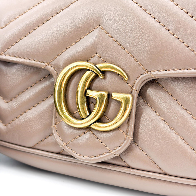 Gucci Gg Marmont Flap Chevron Leather Beige Bag