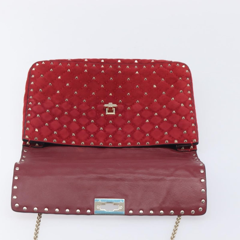 Valentino Garavani Rockstud Spike Flap Quilted Suede Red Bag