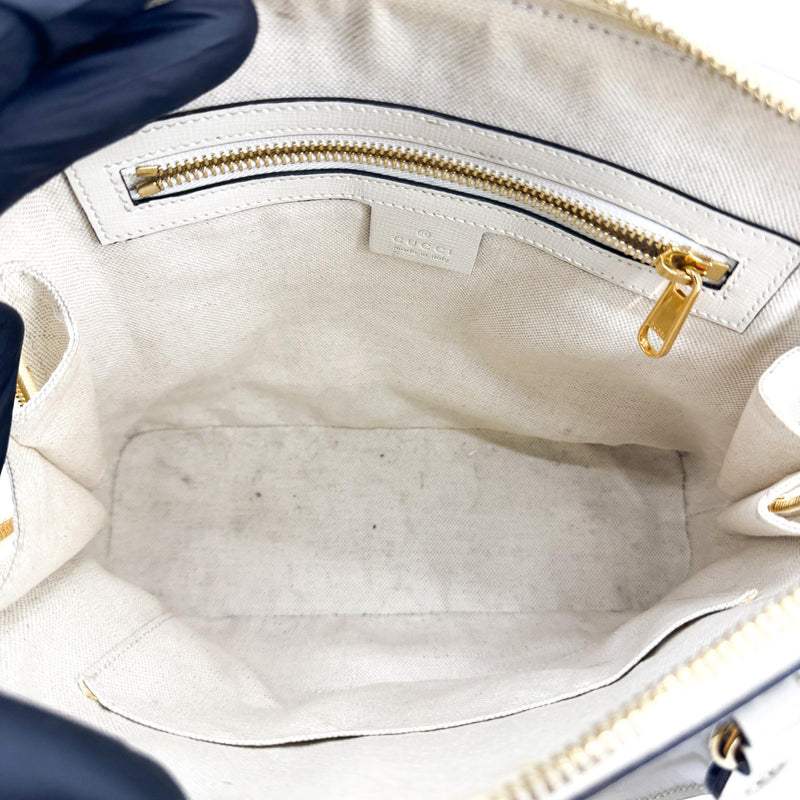 Gucci Horsebit 1955 Top Handle Gg Coated Canvas With Leather White Bag