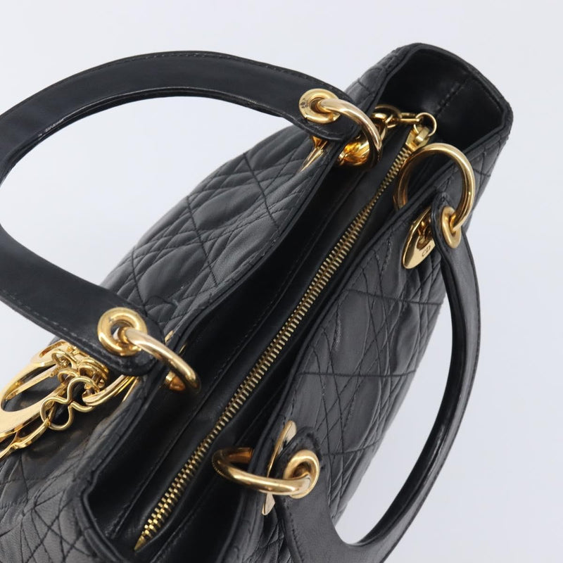 Christian Dior Vintage Lady Cannage Quilt Lambskin Black Leather Bag