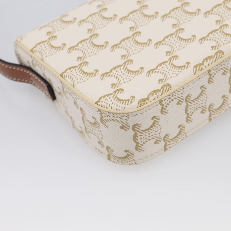 Celine Triomphe East-West Coated Canvas White Leather Bag