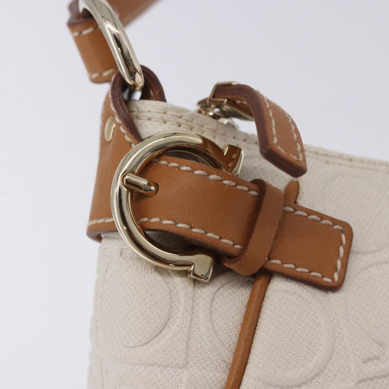 Salvatore Ferragamo Gancini Canvas And Leather White Bag