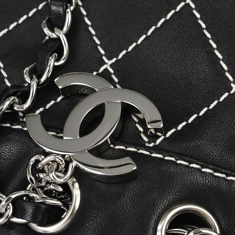 Chanel Surpique Chain Quilted Leather Black Calfskin Bag