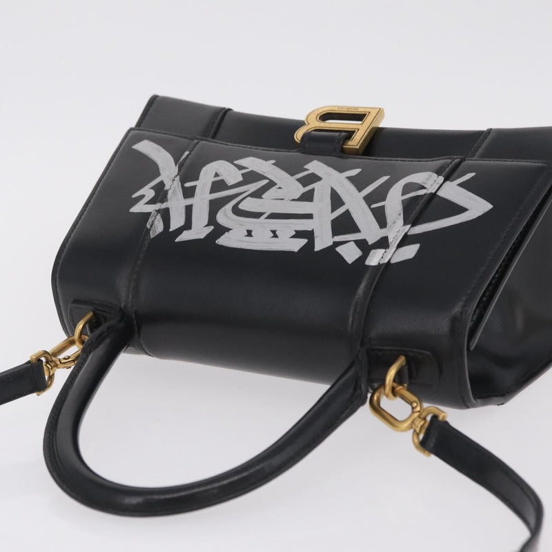 Balenciaga Graffiti Hourglass Top Handle Leather Black Bag