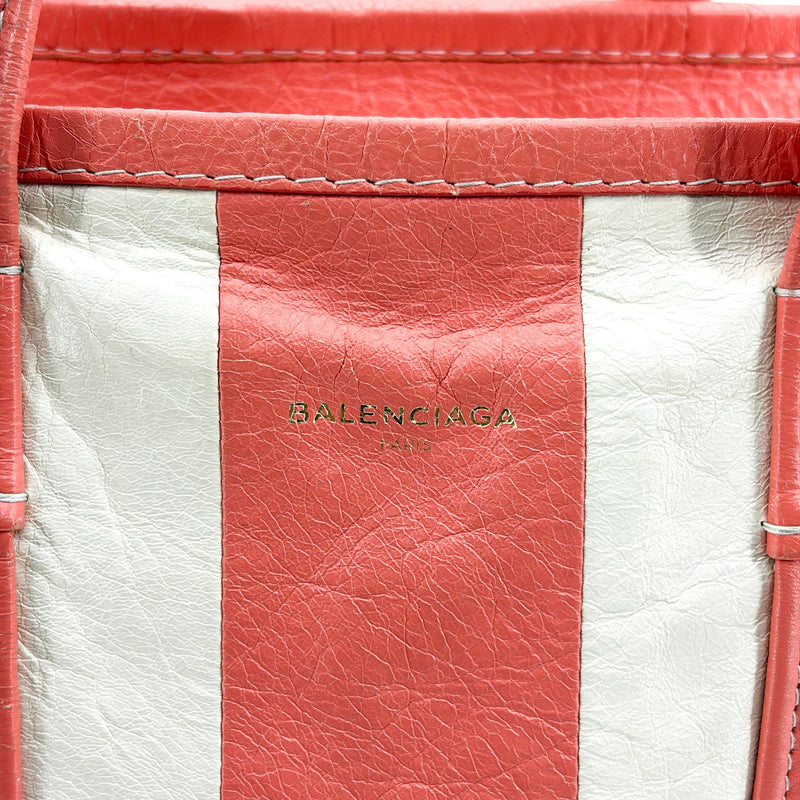 Balenciaga Bazar Striped Leather White Bag