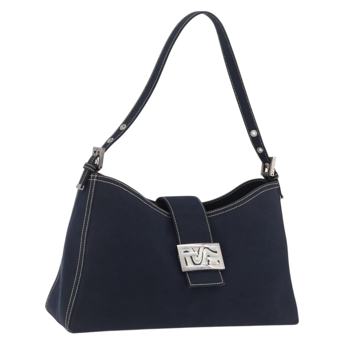 Fendi Baguette Canvas Navy Bag