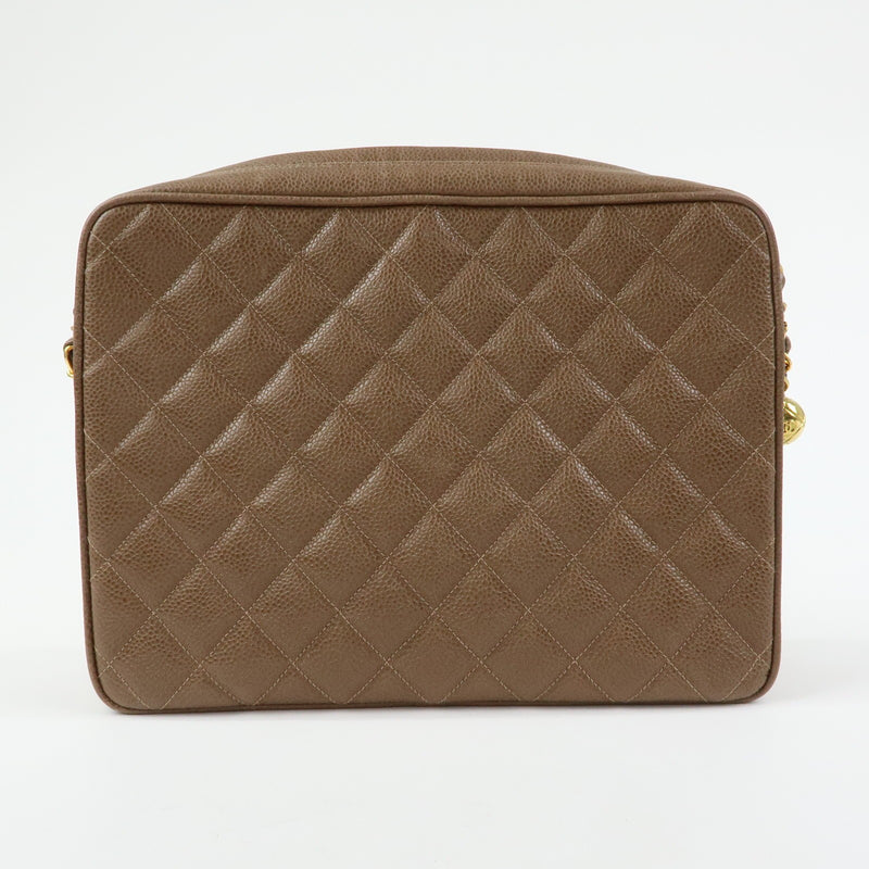 Chanel Vintage Front Pocket Camera Quilted Caviar Brown Leather Bag