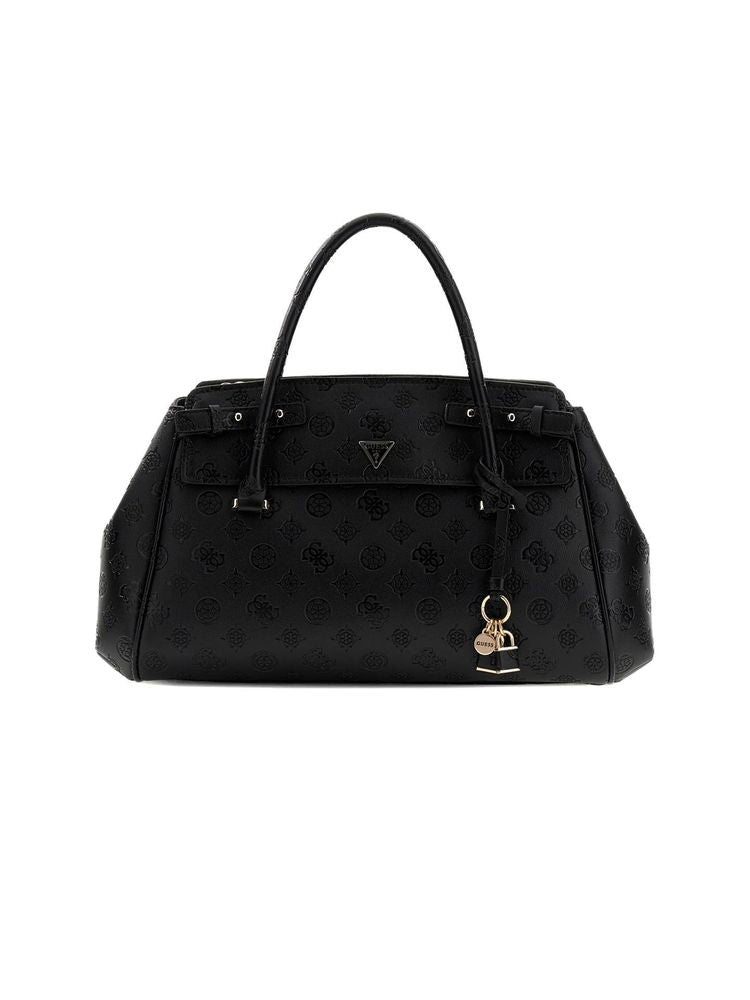 Guess Logo-Embossed Polyurethane Satchel Bag — Black