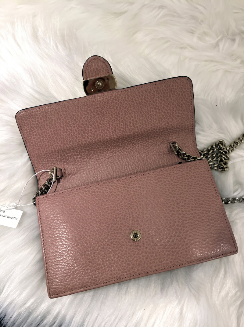Gucci Interlocking Wallet On Chain Leather Pink Calfskin Bag