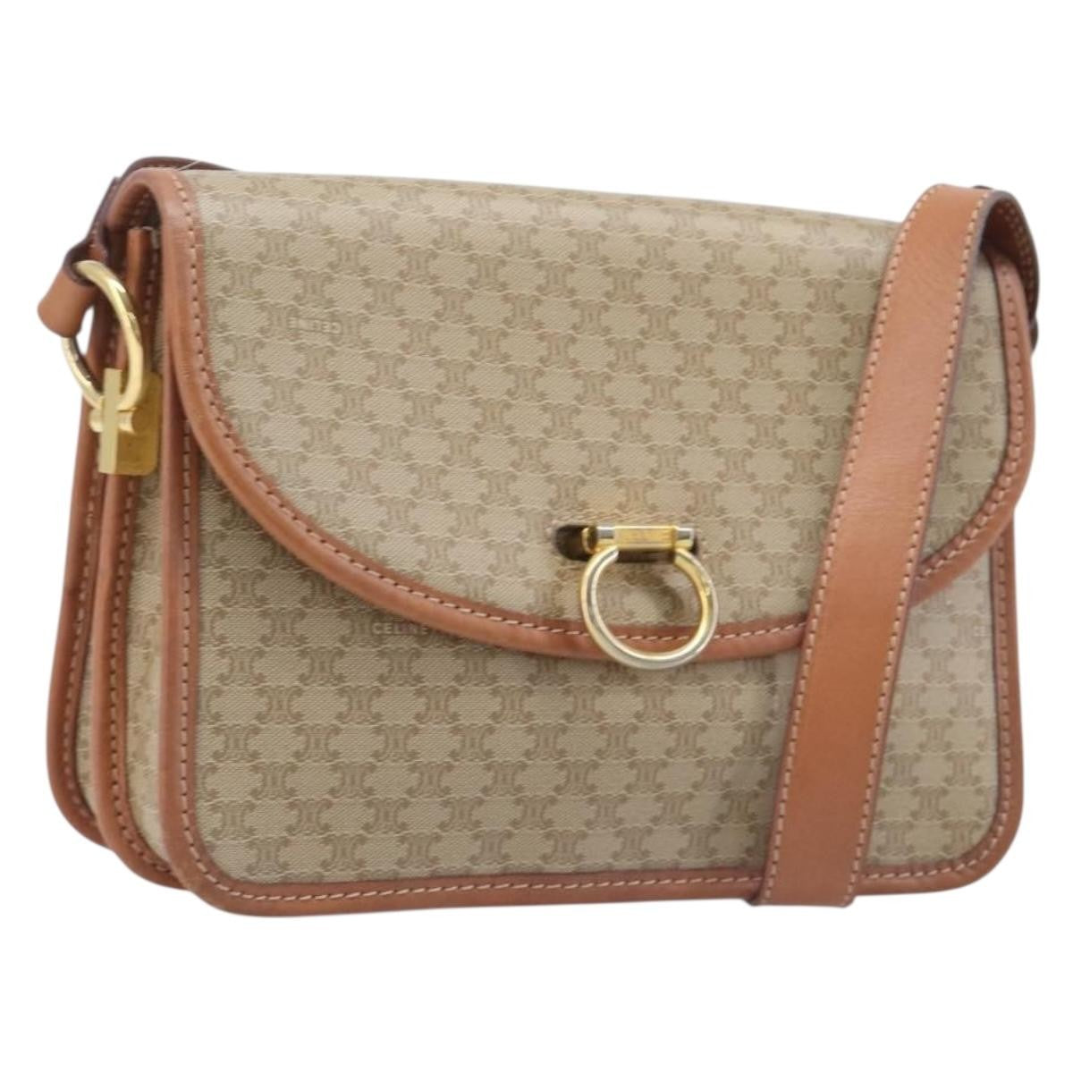 Celine Macadam Shoulder Canvas Beige Bag