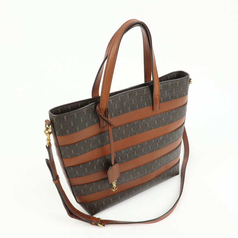 Saint Laurent Le Monogramme Shopper Monogram All Over Coated Canvas And Leather Brown Pvc Bag