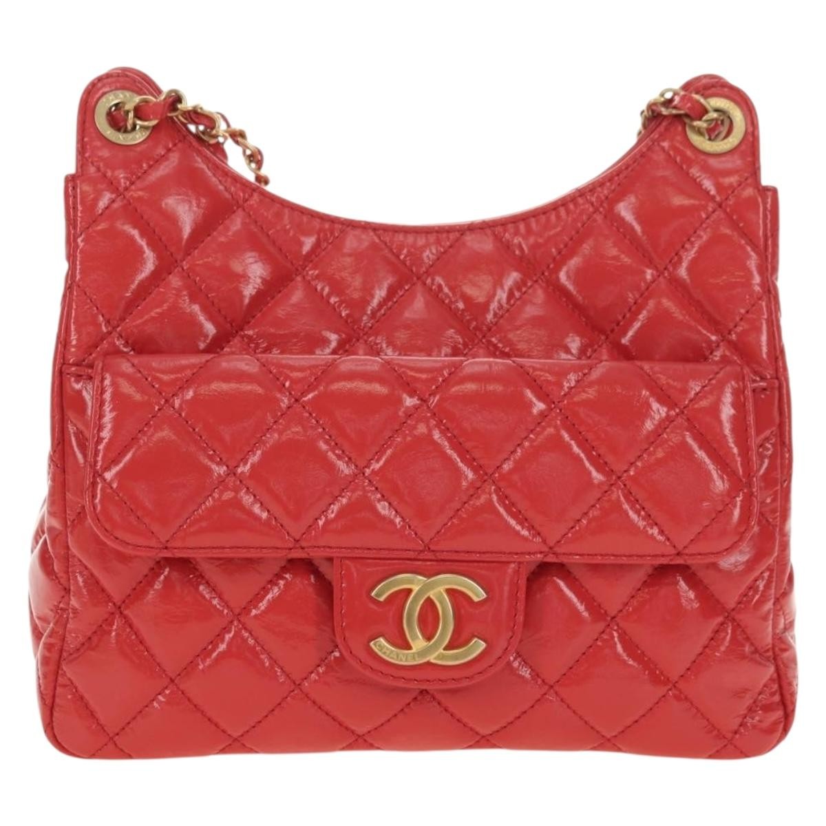 Chanel Wavy Cc Hobo Quilted Crumpled Calfskin Pink Patent_leather