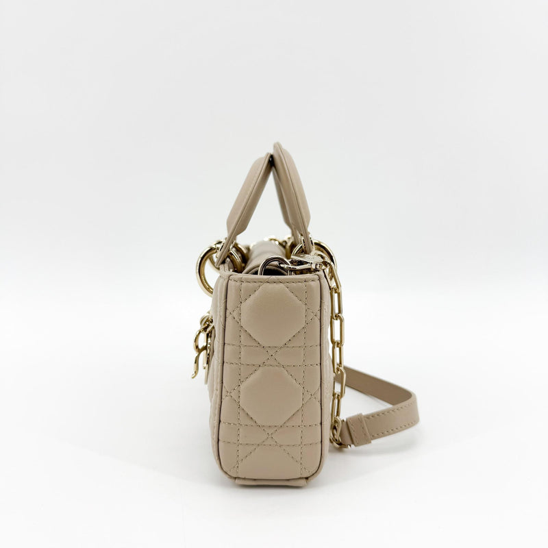 Christian Dior Lady D-Joy Cannage Quilt Lambskin Beige Leather Bag