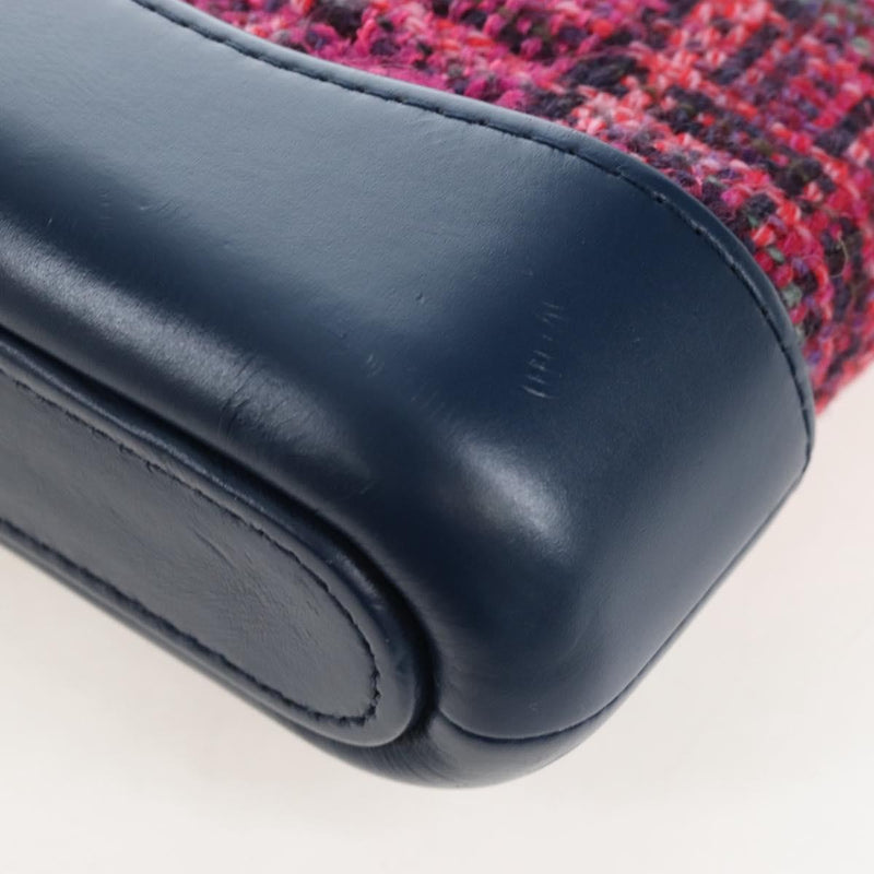 Chanel Gabrielle Double Zip Clutch With Chain Quilted Tweed Pink