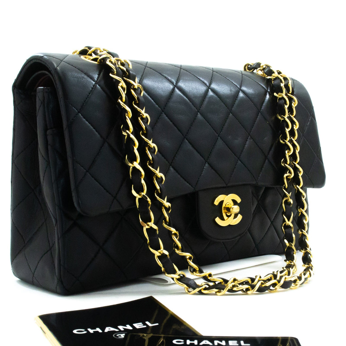 Chanel Classic Timeless Double Flap Quilted Lambskin Black Leather Bag