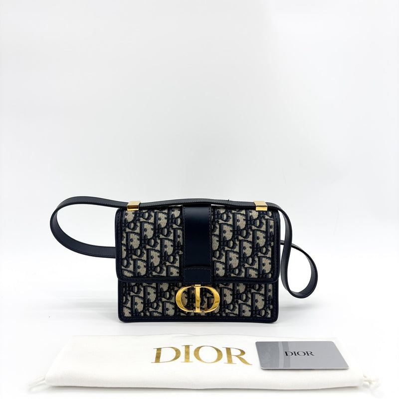 Christian Dior 30 Montaigne Flap Oblique Canvas Beige Leather Bag