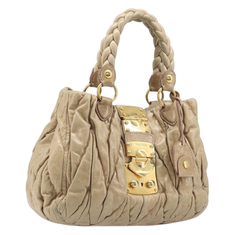 Miu Miu Coffer Convertible Satchel Matelasse Leather Beige