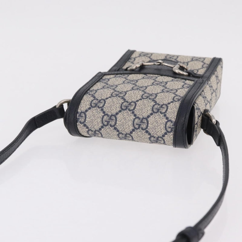 Gucci Horsebit 1955 Gg Coated Canvas With Leather Navy Bag