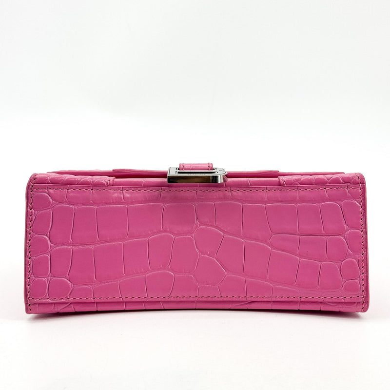 Balenciaga Hourglass Top Handle Crocodile Embossed Leather Pink Bag