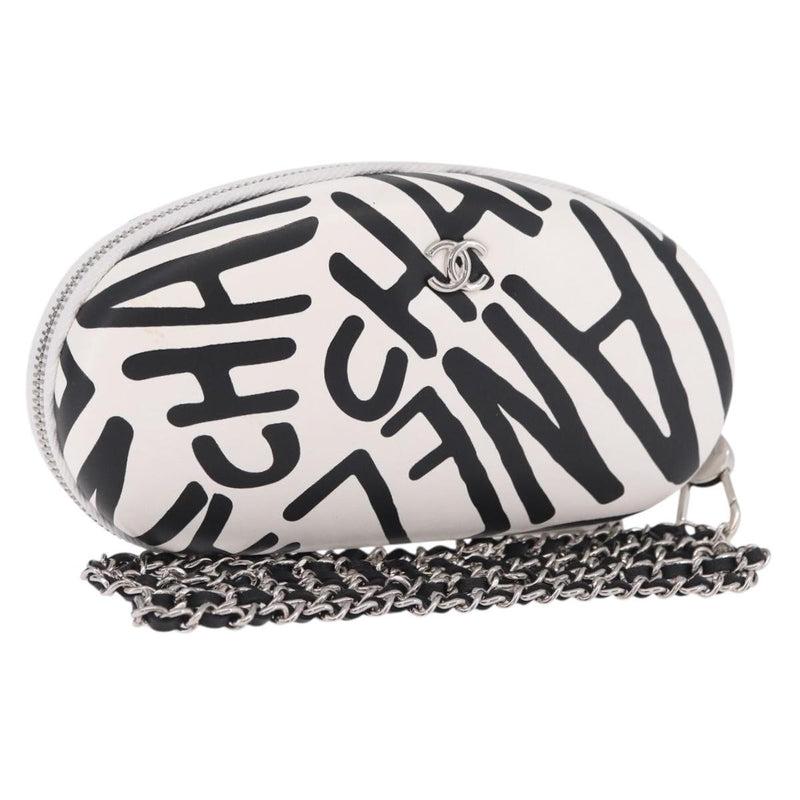 Chanel Coco Neige Zip Around Sunglasses Case With Chain Printed Leather White