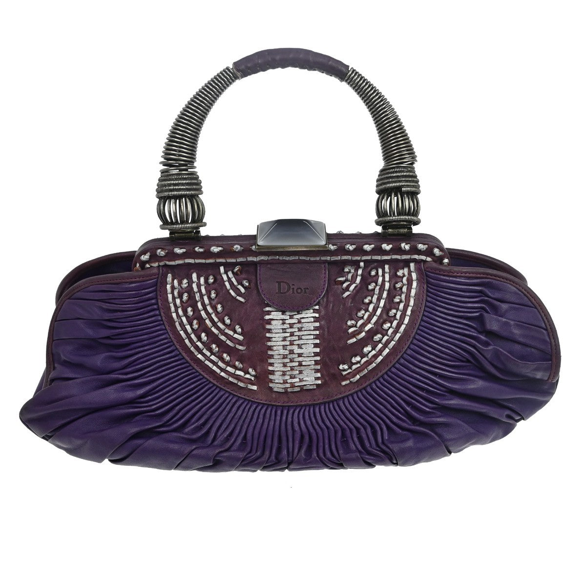 Christian Dior Plisse Frame Pleated Leather Purple Bag