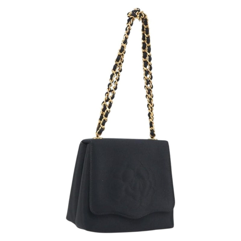 Chanel Vintage Camellia Flap Satin Black Bag