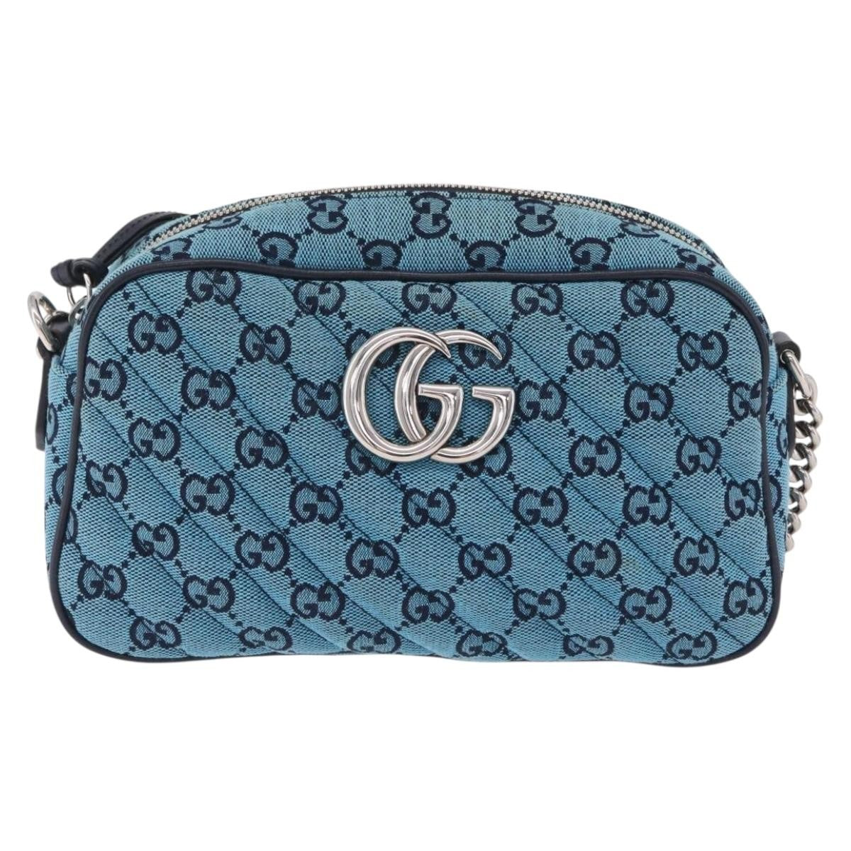 Gucci Gg Marmont Multicolor Diagonal Quilted Canvas Blue Bag