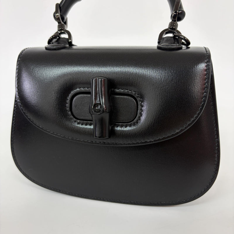 Gucci Bamboo 1947 Top Handle Leather Black Bag