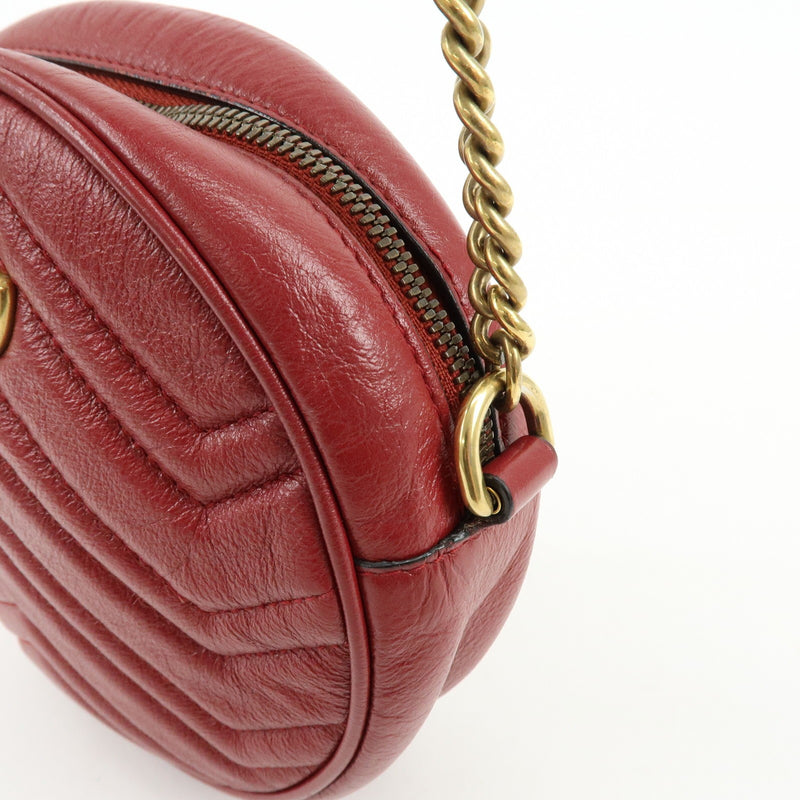 Gucci Gg Marmont Round Matelasse Leather Red Bag