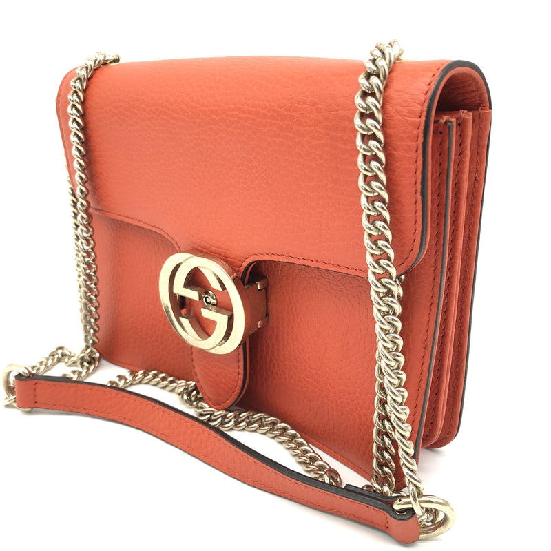 Gucci Interlocking Chain Leather Orange Bag