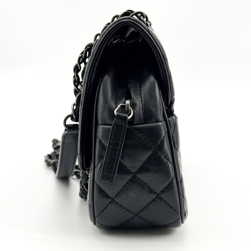Chanel Flap Messenger Quilted Calfskin Black Leather