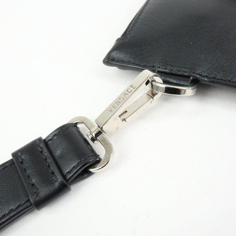 Versace Wristlet Printed Leather Black Bag
