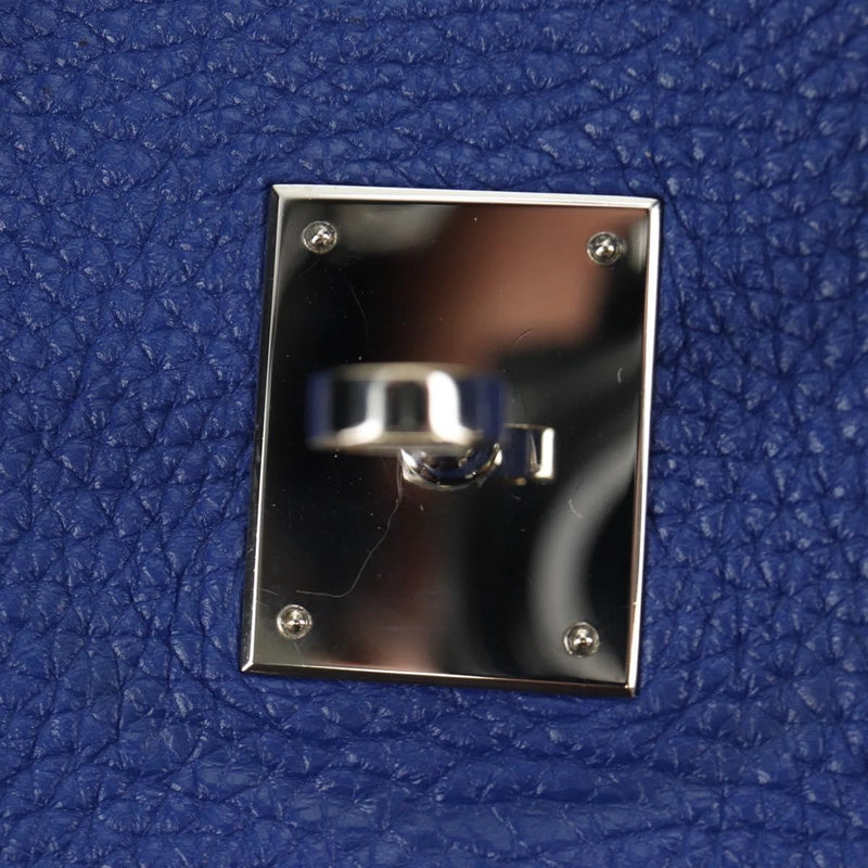 Hermes Birkin Blue Clemence With Palladium Hardware Leather Bag
