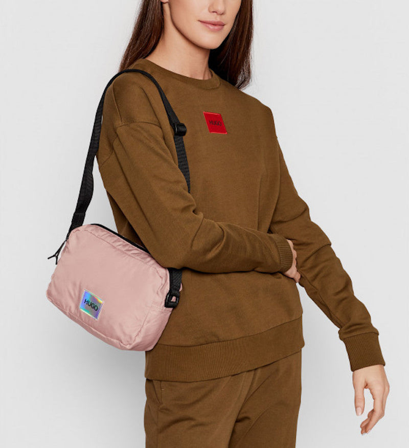 Hugo Boss Quilted Nylon Crossbody Bag — Pink Textile